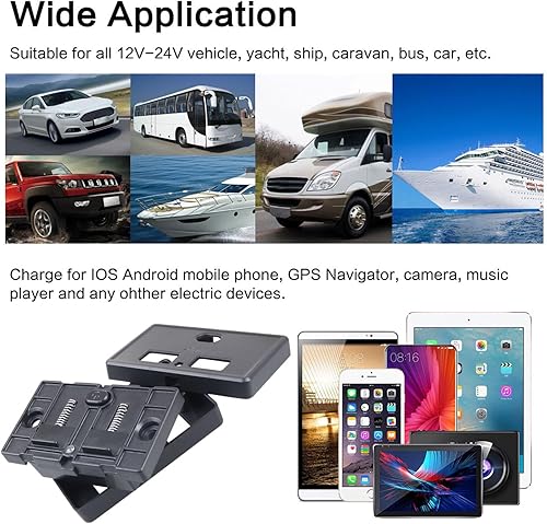 Miniatura 5 de Cllena Cargador USB dual con panel de toma de corriente con interruptor, 12V-24V 4.8A Cargador rápido de coche de doble puerto para coche, caravana,