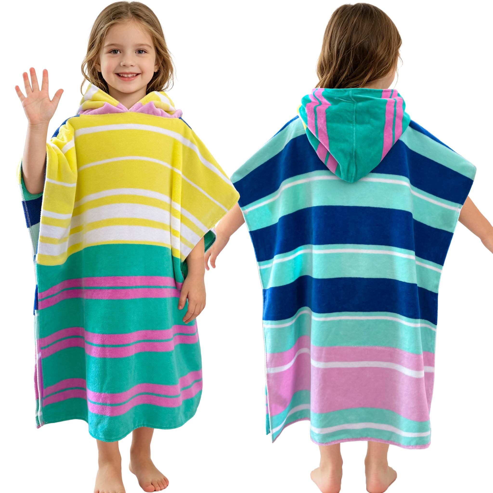 Toallas de playa con capucha para niños, de gran tamaño 64 "x 26" Diseño hecho de 100% algodón - Color de la tira, perfecto para la natación de verano | Baño | Playa | Regalos de cumpleaños