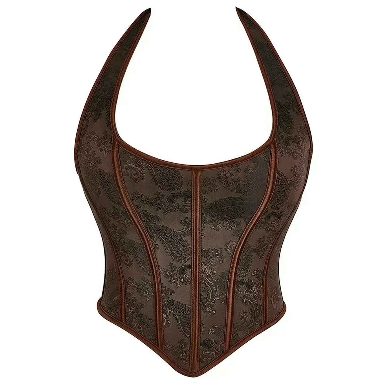 Ceinture amincissante Femme Corsetto Sexy con Cinturino Top Bustier Plus Size Donna Ricamo Fiore Overbust Corto Torso Lingerie-marrone-2xl