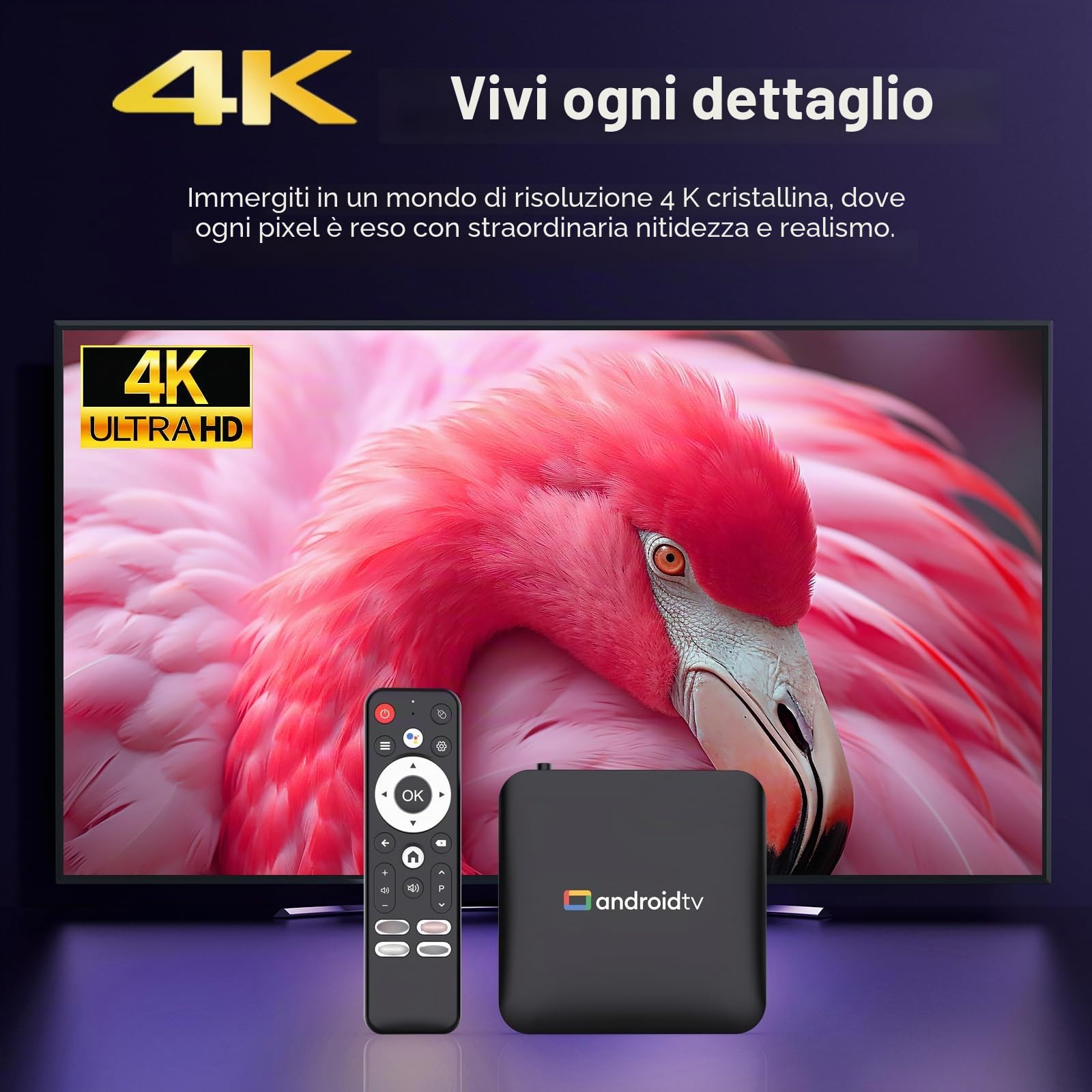 Android 14.0 TV Box 64bit 2GB RAM 16GB ROM Amlogic S905L3 100M Ethernet WiFi6 Dual-WiFi 2.4G/5G 4K BT5.x USB TV Box