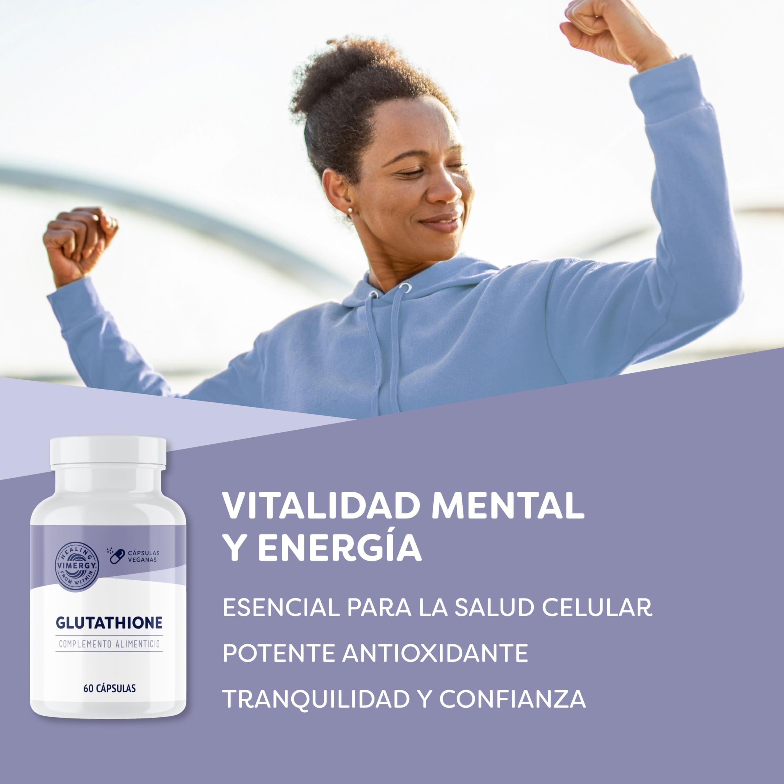Vimergy Glutathione – 150 mg, 60 Dosis – L Glutatión Puro Antioxidante Celular – Suplemento de Glutatión en Polvo en Cápsulas Veganas sin Gelificantes - Sin Gluten - Sin OMG – Kosher