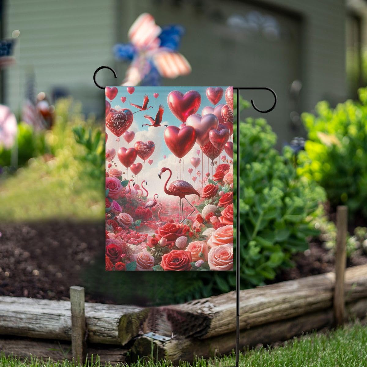 Pickako Flamingo-Paar Gartenflagge – Doppelseitig Mit Sonnenaufgang & Rosen, 71x102 Cm Für Terrasse & Garten