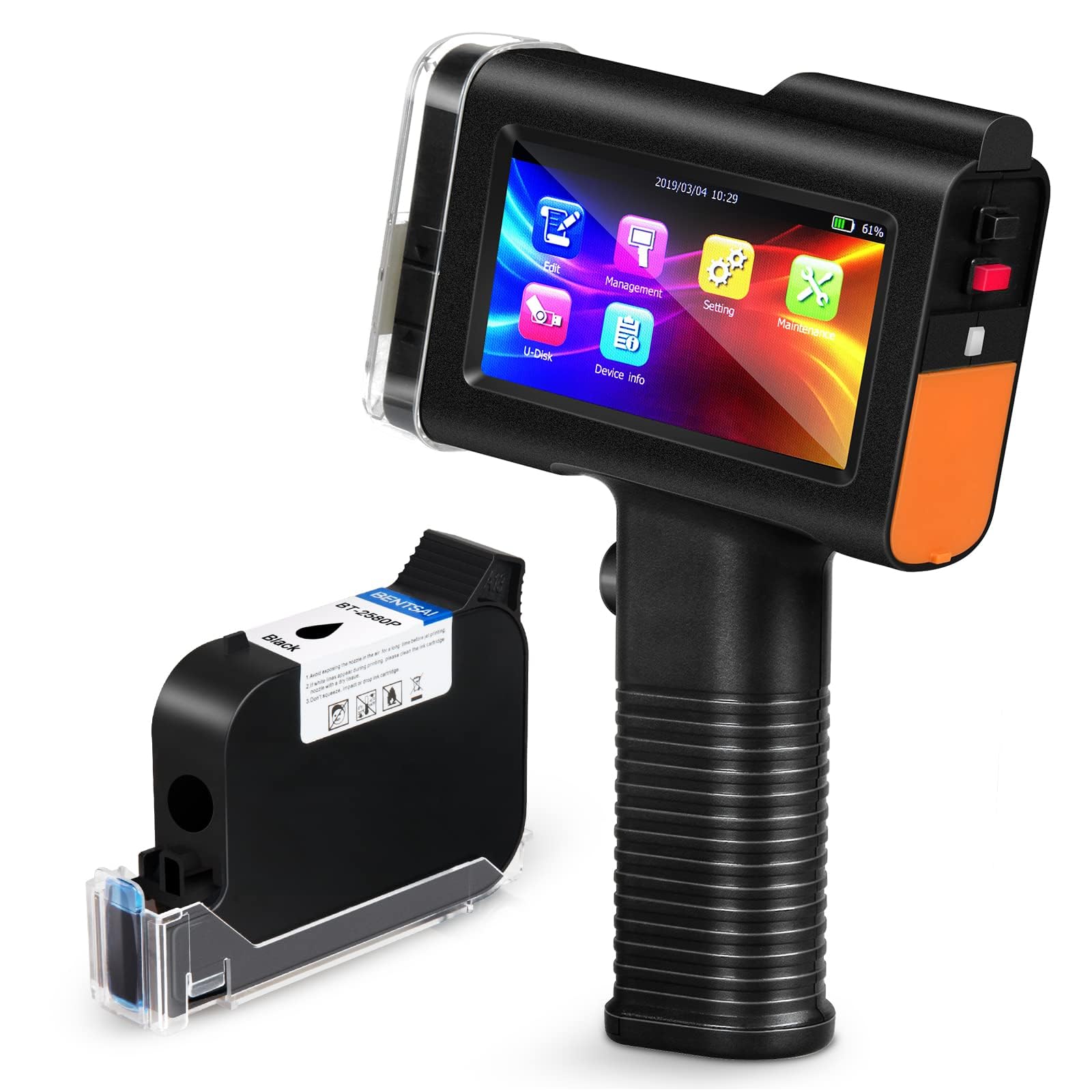 BENTSAI BT-HH6105B3 Handheld Inkjet Printer with 12.7mm Print Height for Portable Date Batch Number QR Code Barcode Marking and Variable Data Printing on Plastic Wood Metal Carton