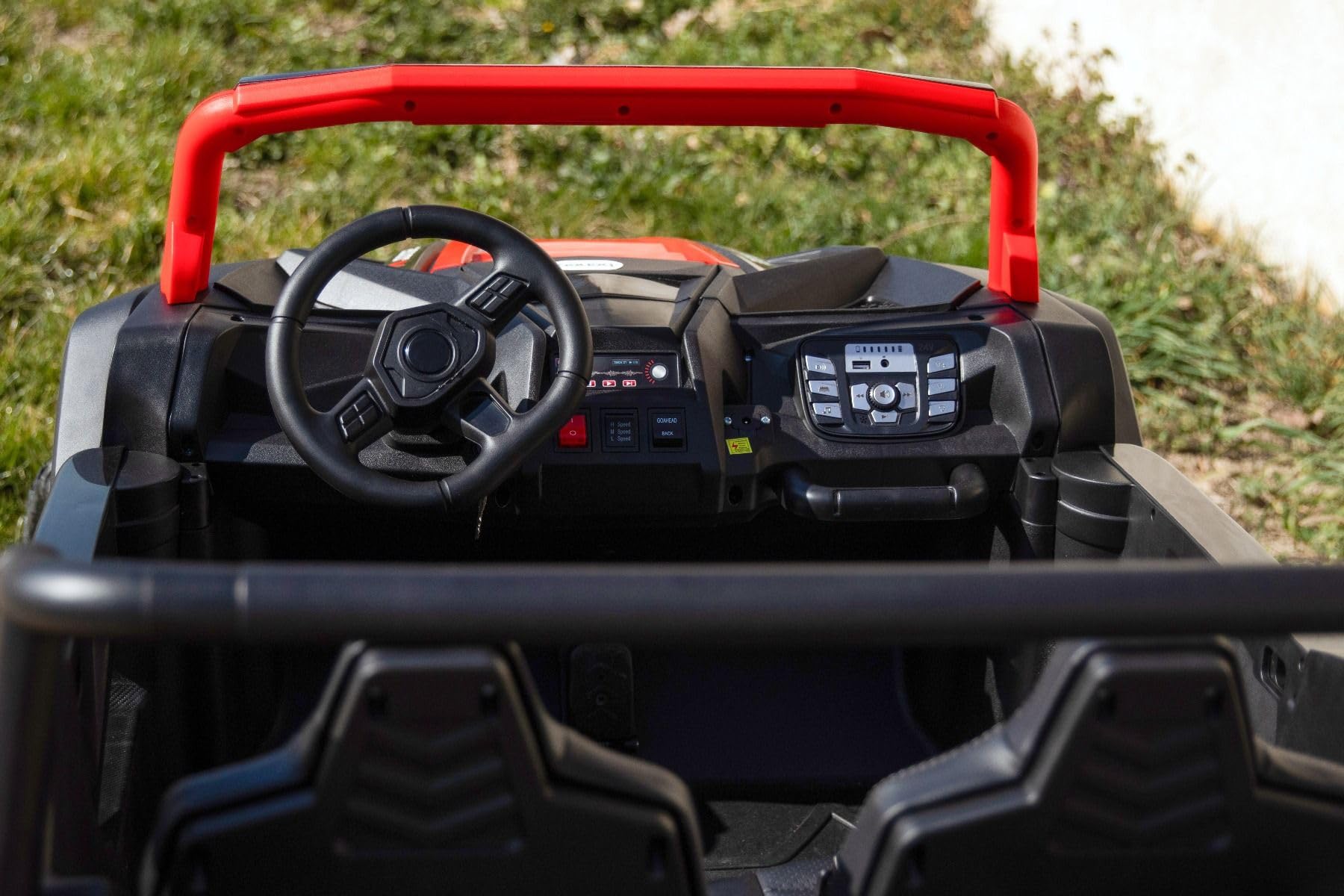 UTV XXL elektryczny samochód na pedały, 24 V, różowy, dwumiejscowy, silnik z mechanizmem różnicowym, nadmuchiwane gumowe koła, wiszące tylne osie, hamulec tarczowy, tapicerowane siedzisko, regulowana