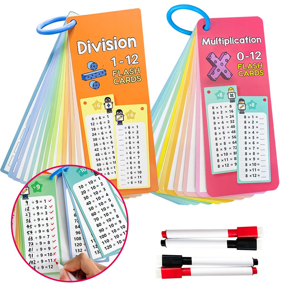Lachilly 1-12 Multiplication & Division Table Cards Set– Educational Math Flashcards for Kids Self Check Classroom Home Learning Aids Elementary School Montessori Teacher Teaching Aids