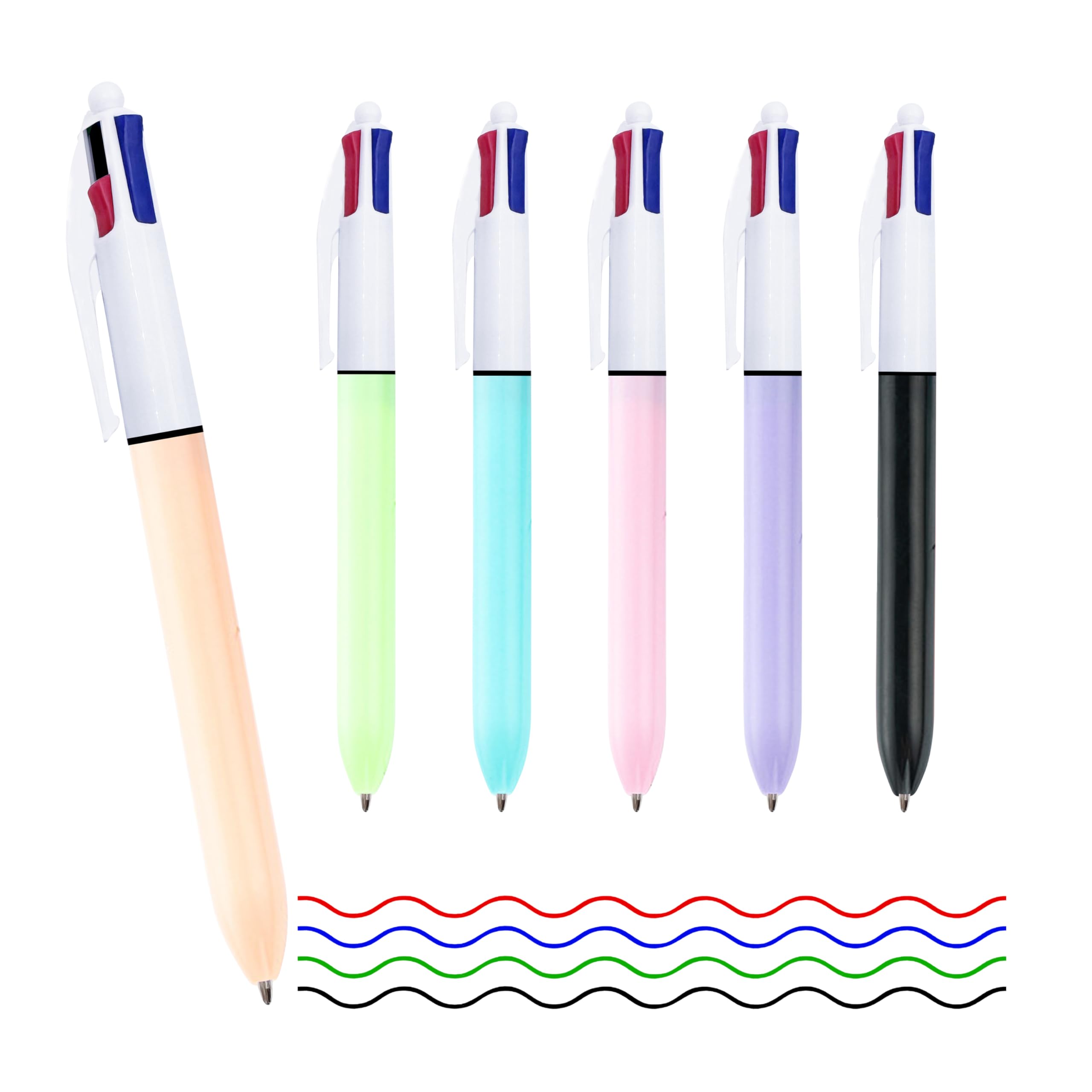 FloraVigo 6 Pieces Four Color Ballpoint Pen Set, 4 in 1 Multicolor Ballpoint Pen, 1.0mm Retractable Ballpoint Pen, Suitable for Office and Study, Student, and Kids Gift โ image 1