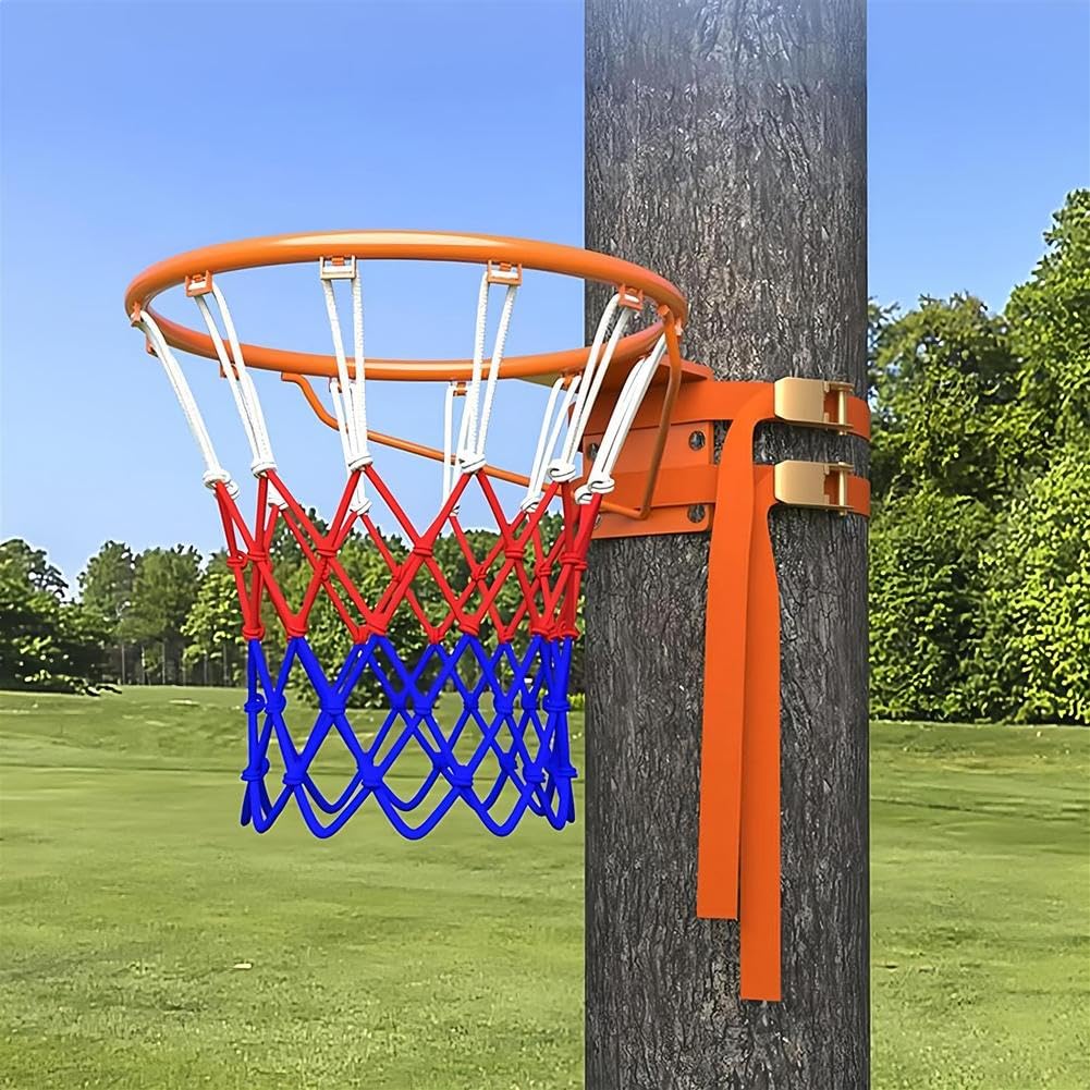 Outdoor-Basketballkorb-Set, FüR Zaun/Baum/Pfosten, Profi-Basketballkorb, Mit 2 Verstellbaren Gurten Und Nylonnetz, Wandmontiertes Basketballkorb-Set