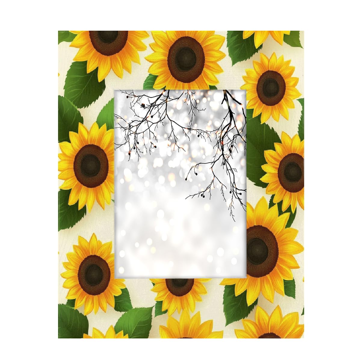 Photo Frame 5x7inch, Sunflower Pattern Wooden Picture Frame Display Wall and Tabletop, Decor for Office Living room Bedroom