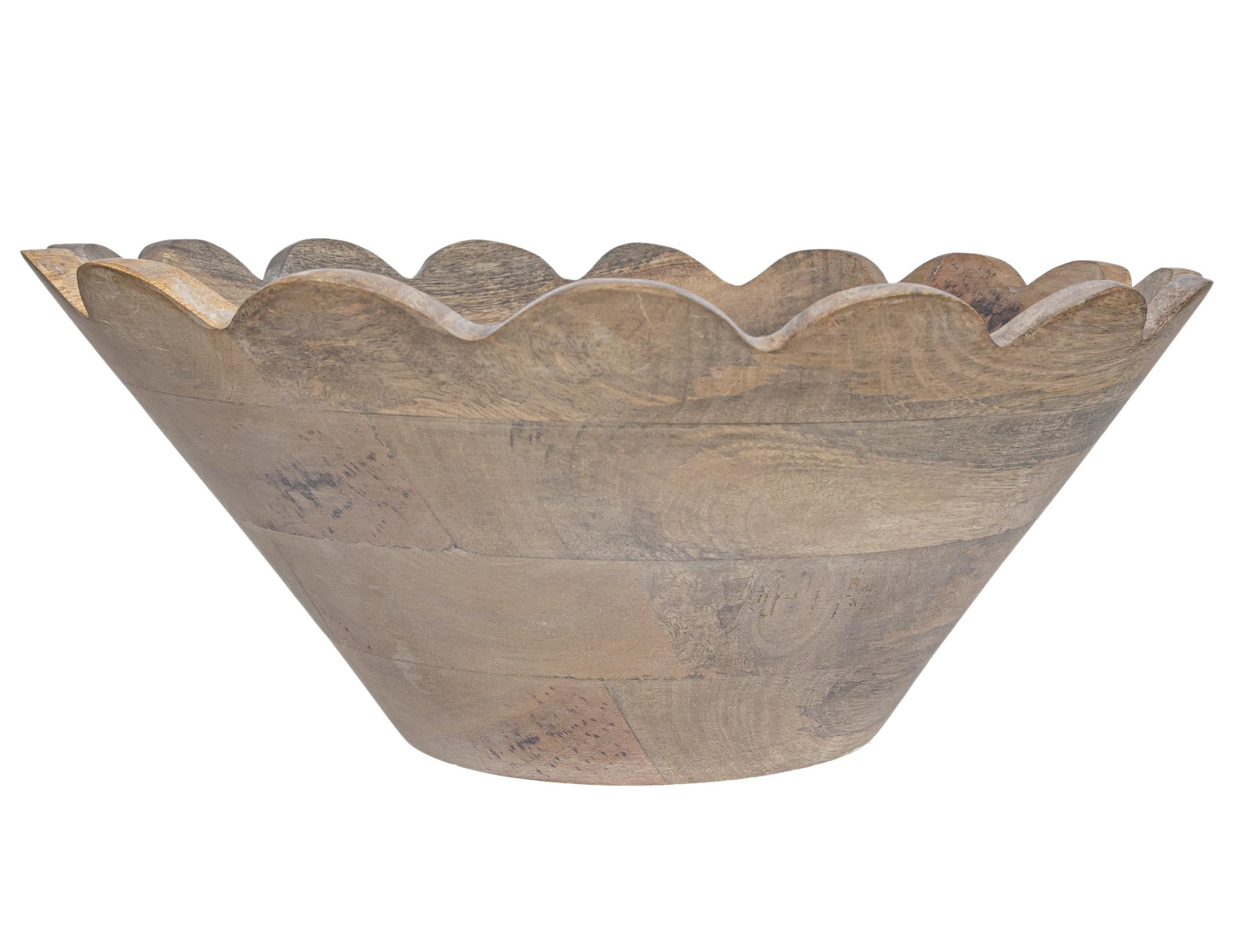 Boston International Set of 2 Mango Wood Bowl Serving Dishes, 13.75"/9.5", Whitewash Scallop Edge