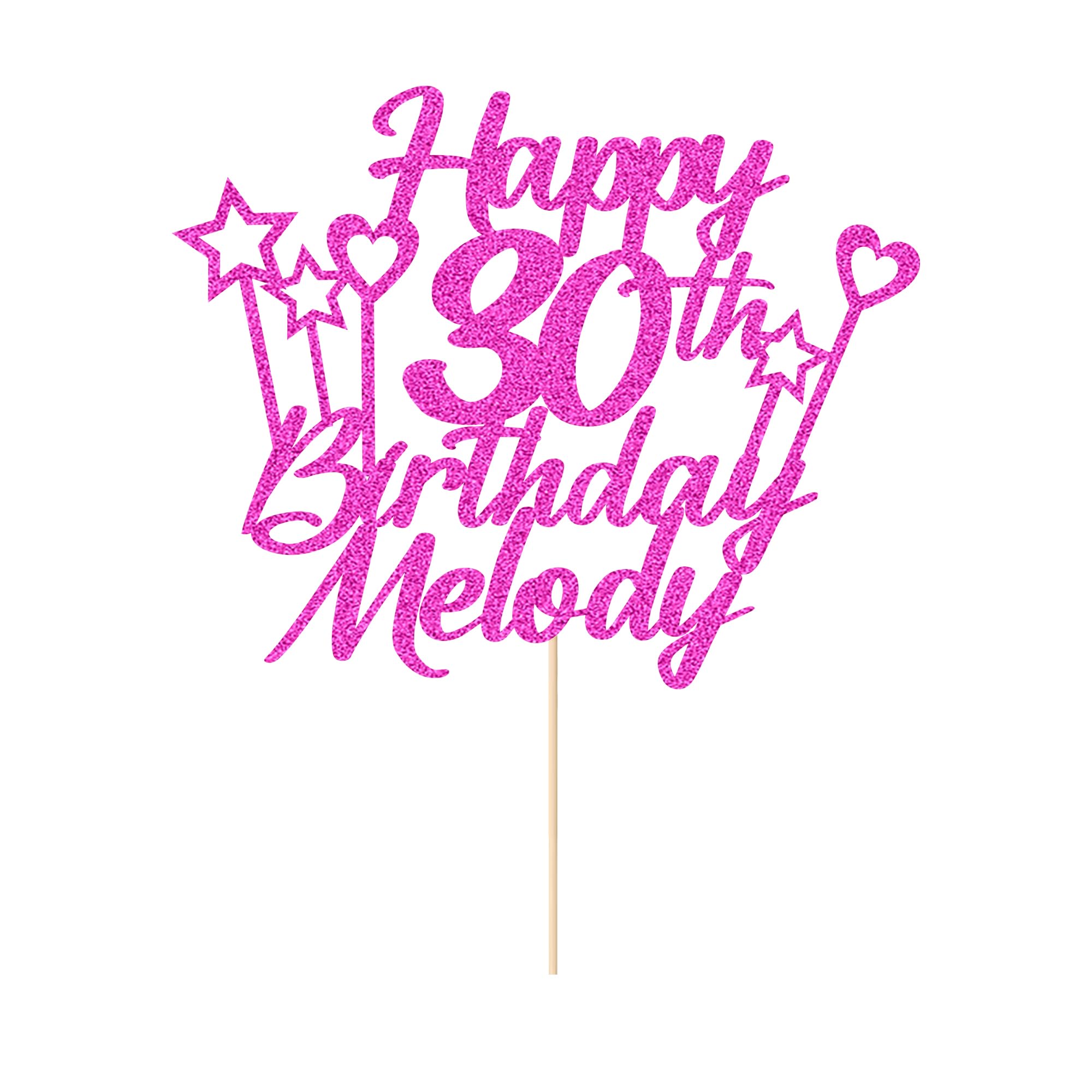 Personalised Happy Birthday Cake Topper Double Sided Glitter Cake Toppers Any Name & Any Age for 16th 18th 21st 30th 40th 50th 60th 70th 80th Birthday Decorations Cake Decorations (Pink)