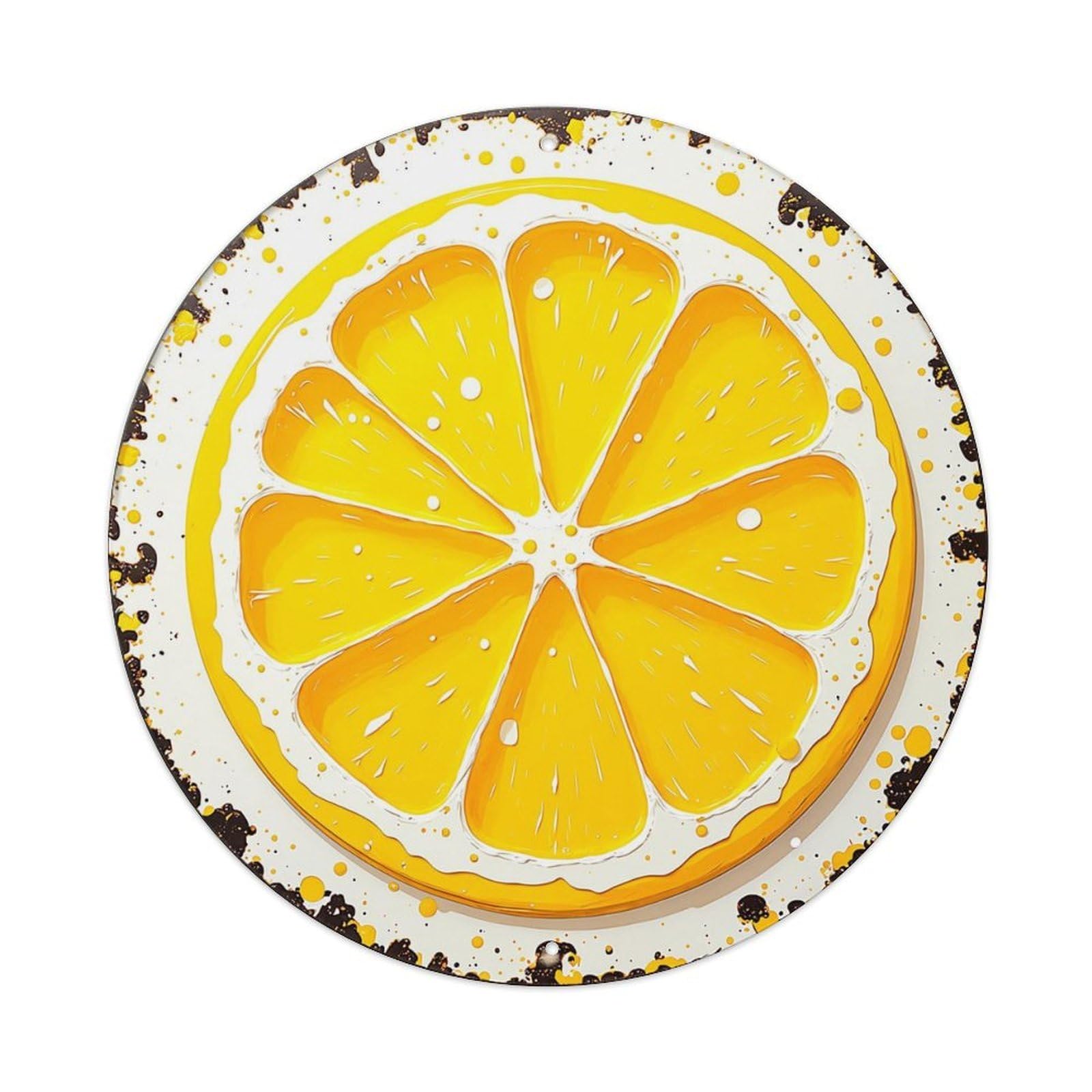 Orange Slice Pattern Print Design Retro Metal Sign Round Tin Sign, Vintage Decor Art Poster for Bar, Home, Man Cave, Kitchen, Laundry Room Gift 8x8Inch