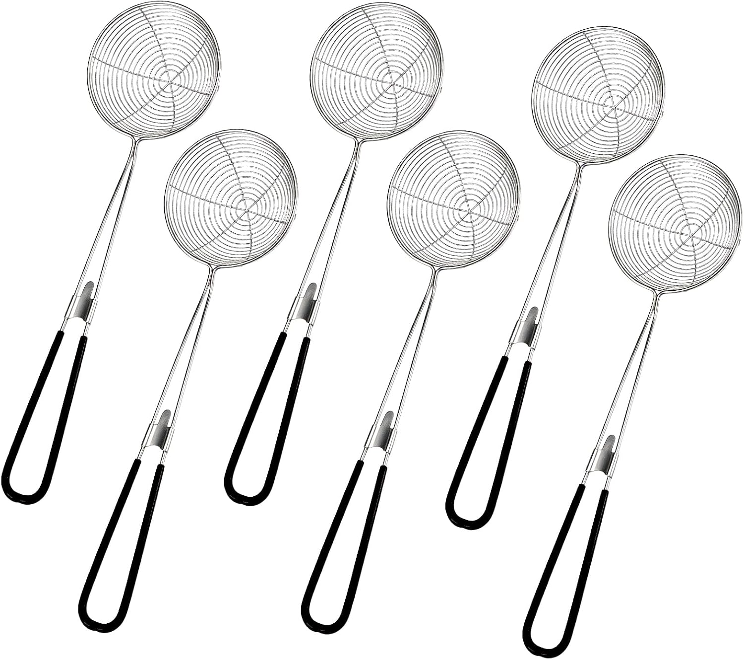 6 Pieces Stainless Steel Spider Strainer Skimmer, 2.5 Inch Mini Hot Pot Kit Strainer Scoops with Long Handle, Asian Skimmer Spoon Ladle for Boba Pearls, Pasta, Meatball, Cooking & Frying Food
