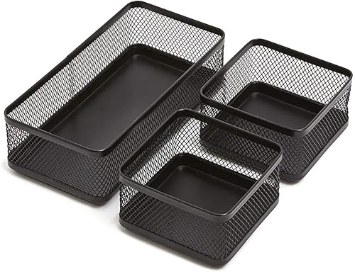 Miniatura 1 de 1InTheOffice Cestas de escritorio y bandeja organizadora, bandeja de malla negra, malla de alambre negro, 3 compartimentos apilables