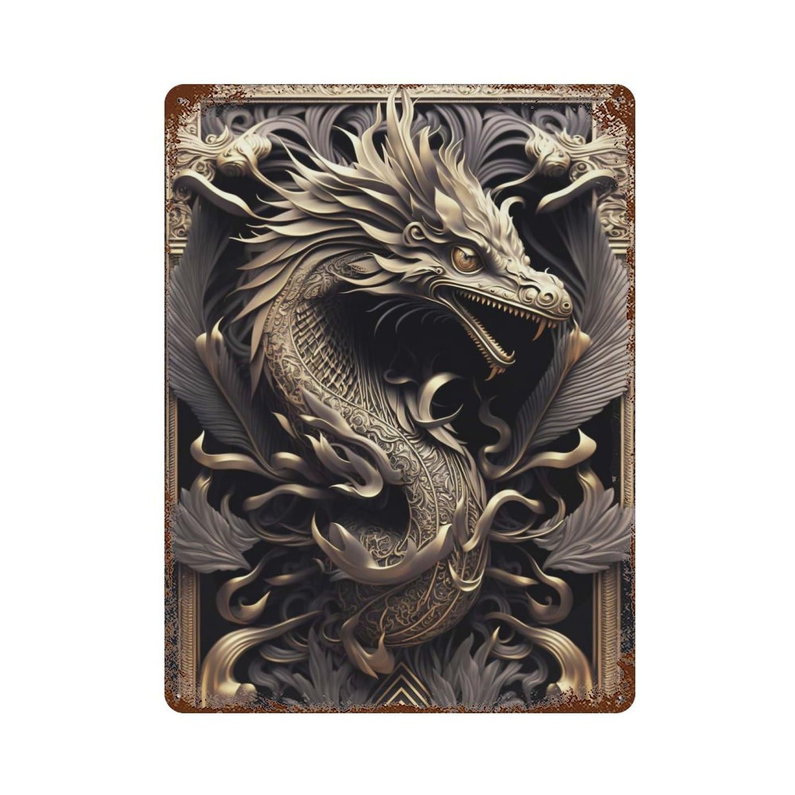 Epic Ancient Dragon Distressed Metal Wall Sign 15.7"x11.8", Ideal for Patio, Garden Room And Bar Decor