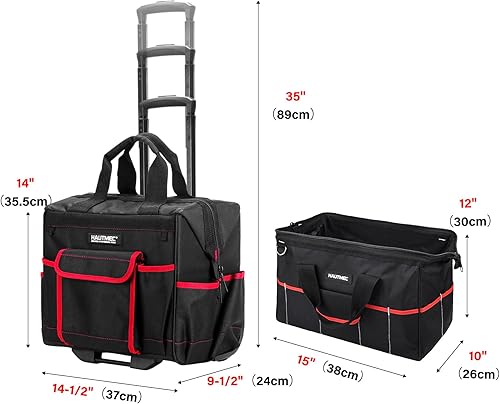 Miniatura 2 de HAUTMEC HT0288 - Juego de 2 bolsas de herramientas con ruedas de alta resistencia, bolsa de herramientas de 14.5 pulgadas sobre ruedas y bolsa de