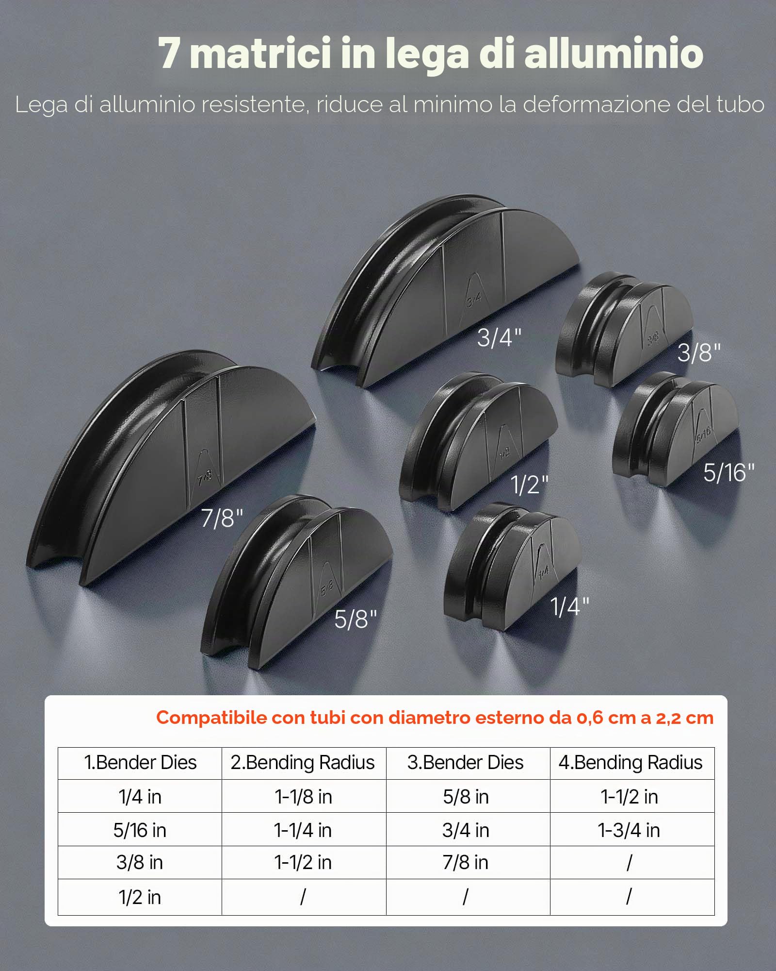 VEVOR Kit Piegatubi Idraulico 6-22mm Pinza Piegatrice Idraulica per Tubi in Rame, Set di Utensili per Piegatura HVAC Curvatura a 90° con 7 Matrici in Lega di Alluminio, per Riparazione di Automobili