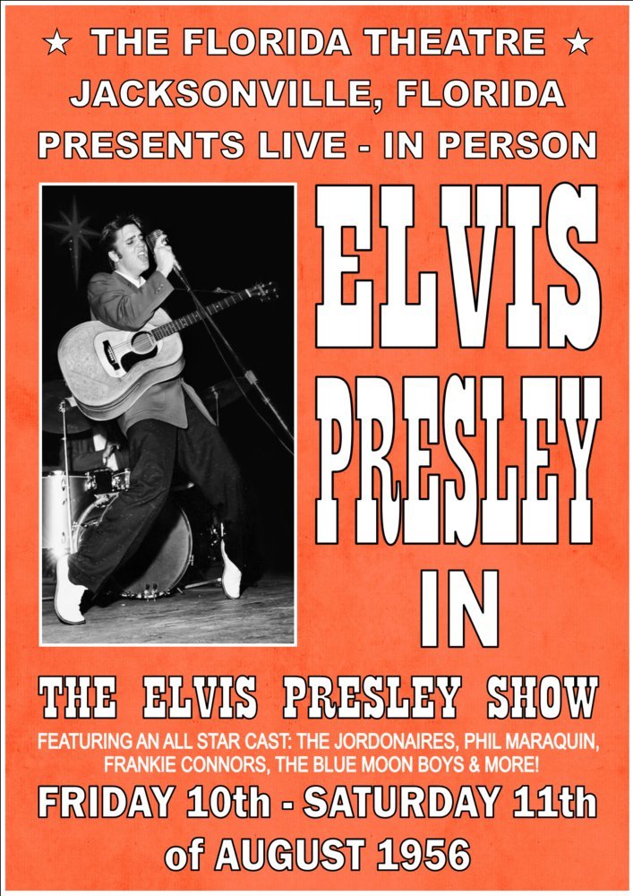 "Elvis Presley" Florida Theatre, Jacksonville 1956 - Fantastic A4 Glossy Vintage Country Music Concert Poster Art Print