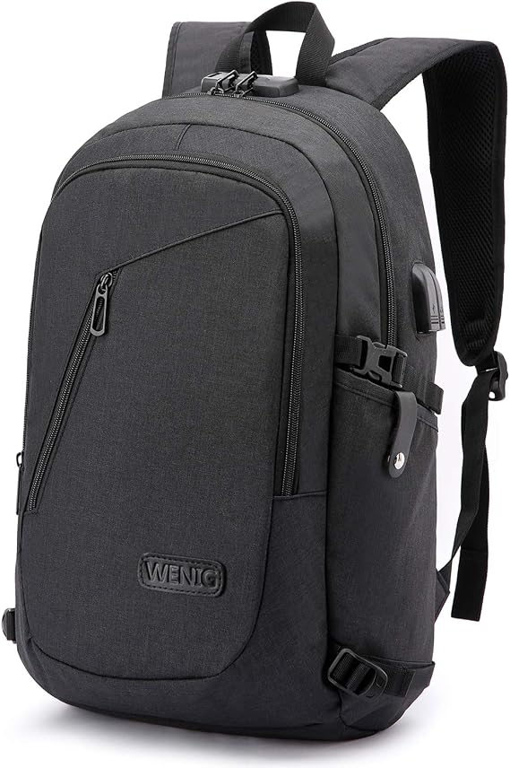 WENIG Sac à Dos Antivol Imperméable pour Ordinateur Portable 15,6 Pouces avec Port de Charge USB