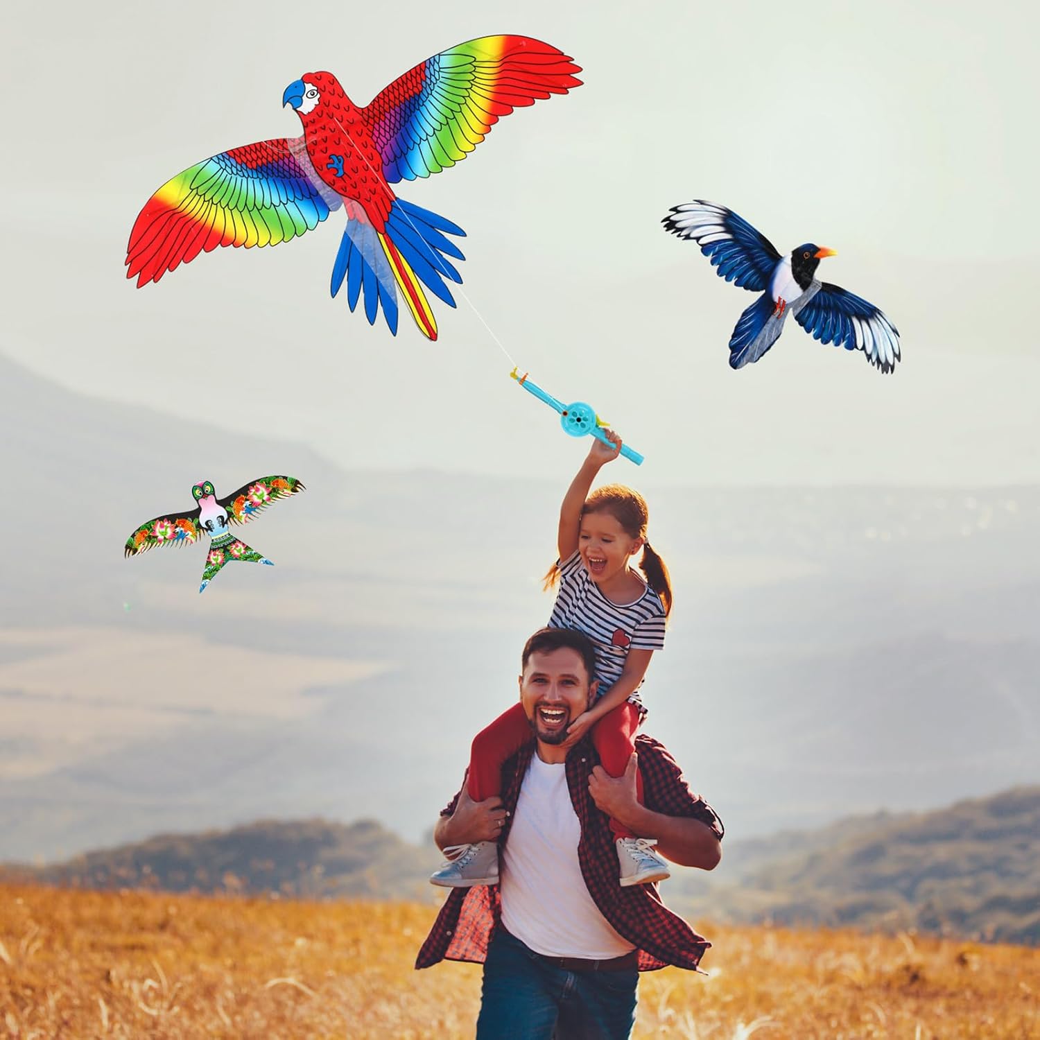 ミニ釣り竿カイト 8個 子供用 4-8歳 8-12歳 蝶 ツバメ オウム 飛びやすい 金魚 イーグル 凧 大人 家族 春 アウトドア