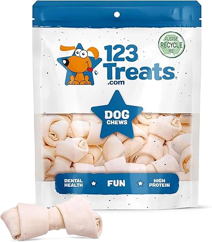 123 Treats Huesos de cuero crudo para perros huesos de cuero crudo masticables de 3 a 4 pulgadas, hueso de perro de piel cruda premium, ganado