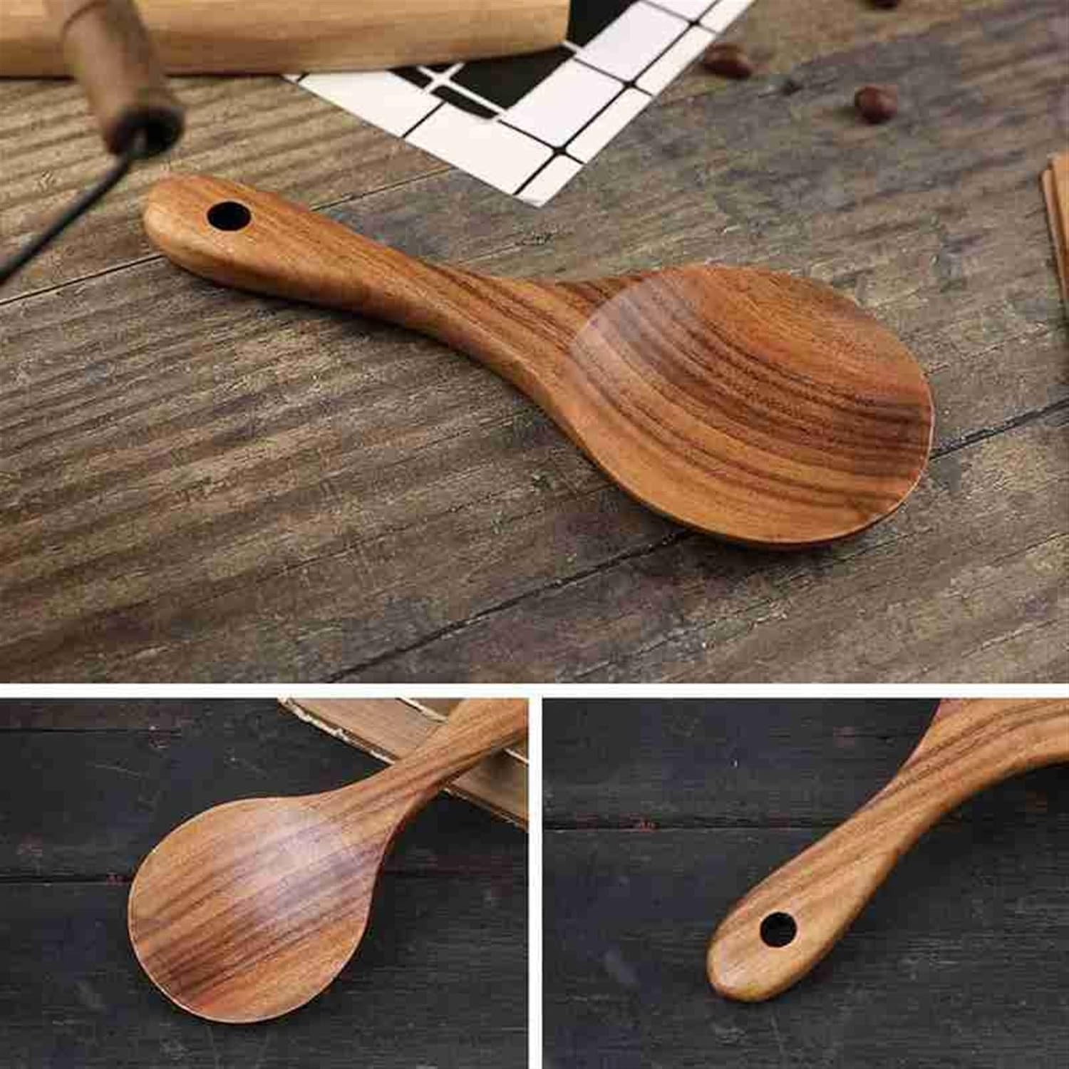 Ladles Teak Wood Tableware Spoon Handled Wooden Rice Wooden Ladle Kitchen Tool Cooking Spoon Tablespoon for Home Kitchen Gadget soup spoon