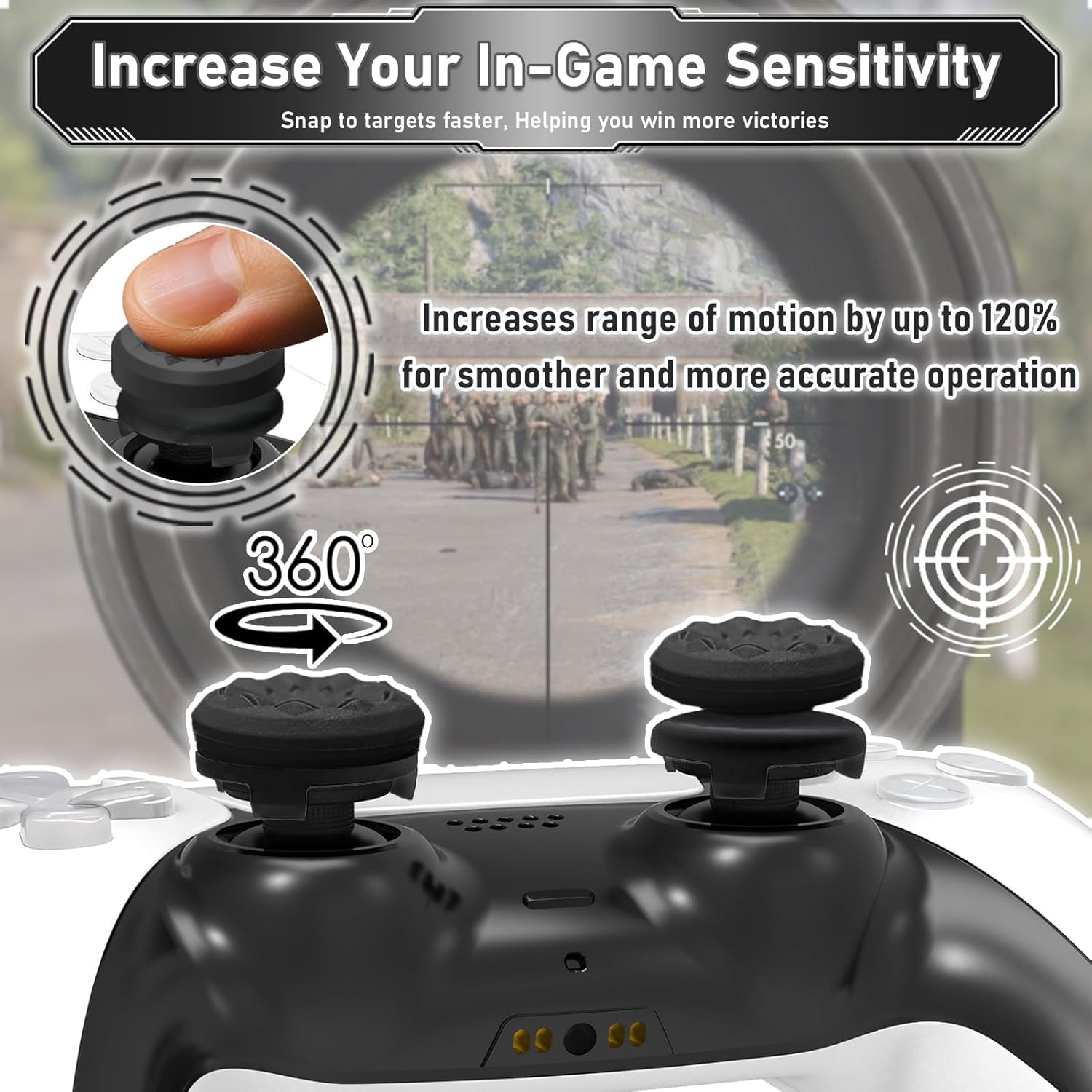 TEUVO Thumb Grips for PS4 & PS5 Controller, 2Pcs PS5 Controller Thumb Grips Silicone Joystick Grips Thumbstick Caps Controller Accessories, Increased Comfort & Improved Accuracy, Pitch Black