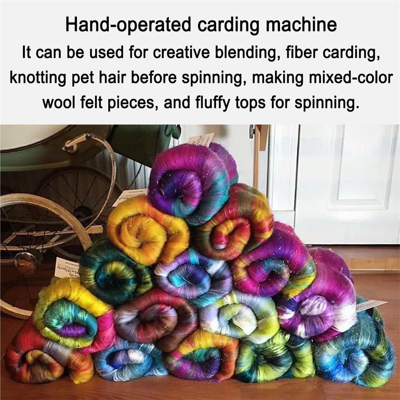 Este cardador de Tambor Manual es Ideal para Mezclar Lana y Fibras, hilar y Realizar proyectos de Manualidades.