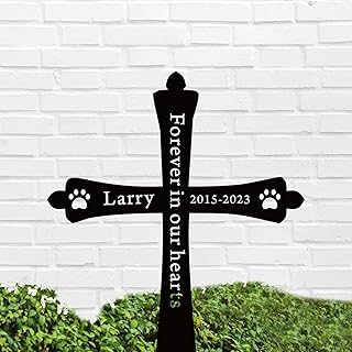 Custom Dog Memorial Stake Metal Pet Garden Stake Sign Personalized Pet Name Metal Sign Forever in Our Hearts Cat Dog Lover Gift Custom Pet Memorial Grave Marker Pet Loss Gifts