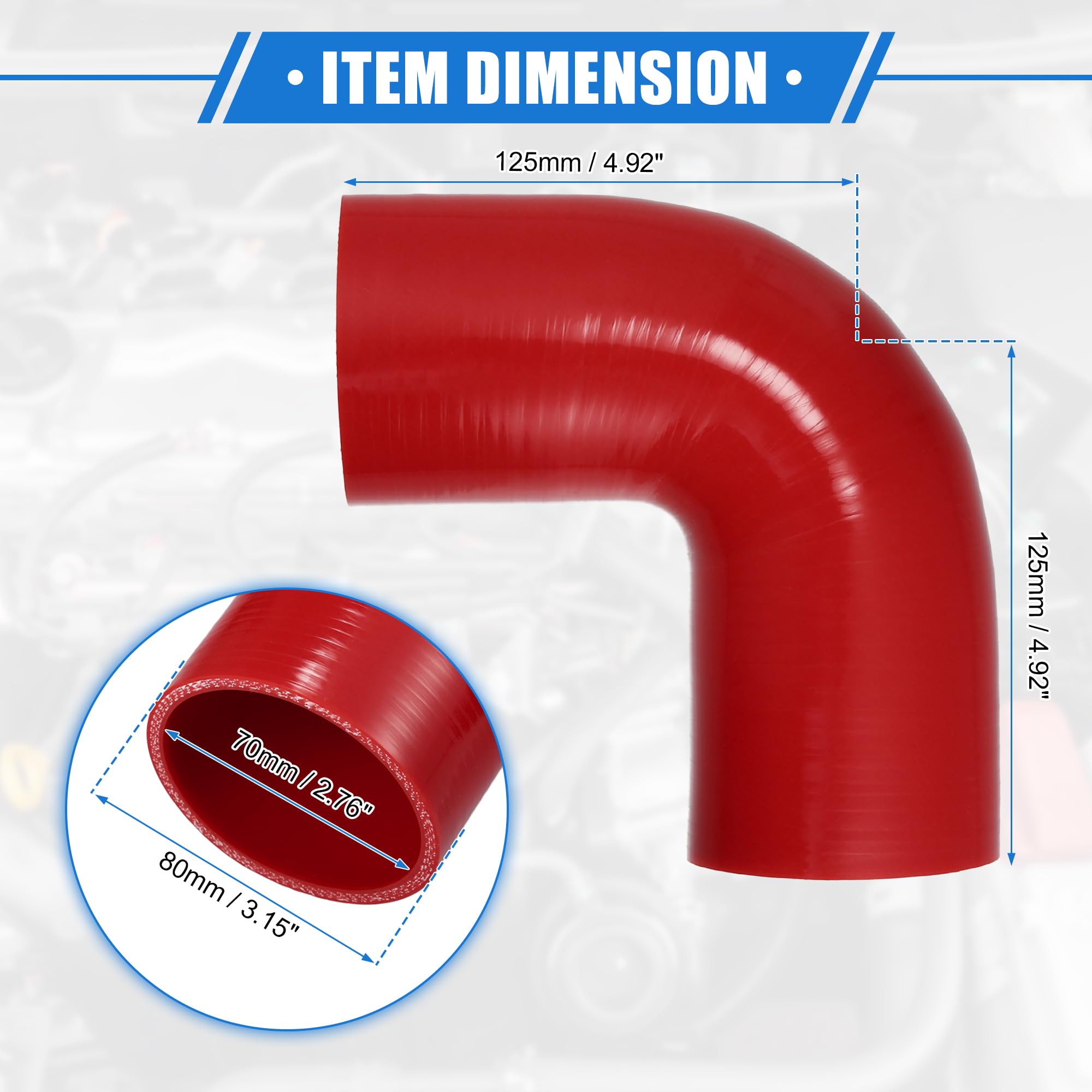 VekAuto 90 Degree Silicone Elbow Hose | 38mm ID (1.5") Red Intercooler Coupler For Turbo Intake | 102mm Length