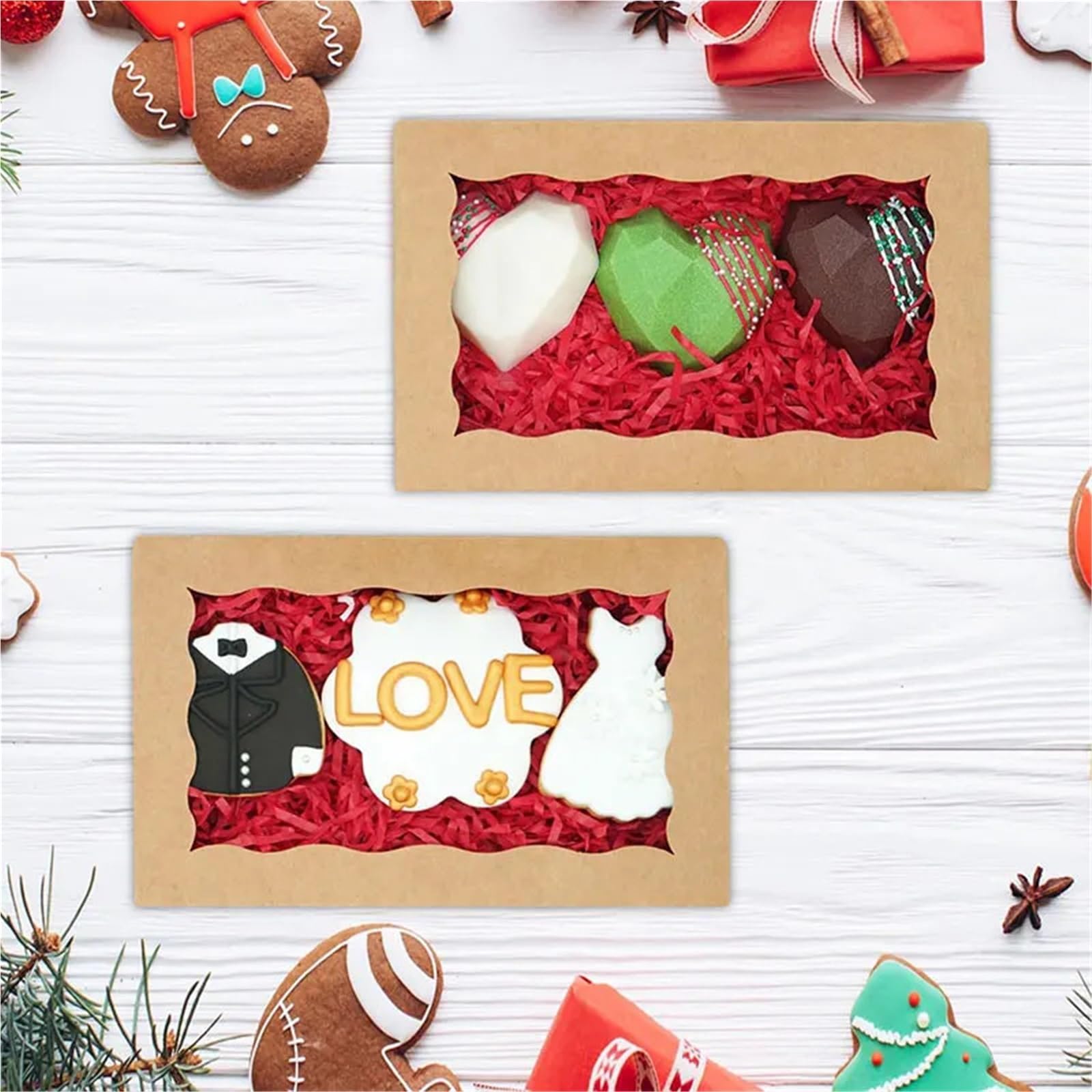 Scatola per Dolci Contenitori in scatola di carta da 20 pezzi con finestra trasparente, perfetti for confezioni dessert, pasticcini, caramelle, biscotti, matrimoni, feste(White 20pcs,20x12.5x5cm)