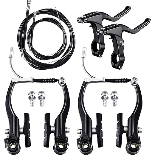 Leosportz Complete Cycle Brake Set - Front and Rear V Breaks with Pads, Brake Lever, and Cables | Compitable with Hybrid, Racer and Mountain Bikes (Compete Brake Set)