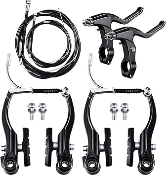 Leosportz Complete Cycle Brake Set - Front and Rear V Breaks with Pads, Brake Lever, and Cables | Compitable with Hybrid, Racer and Mountain Bikes (Compete Brake Set) - image, photos