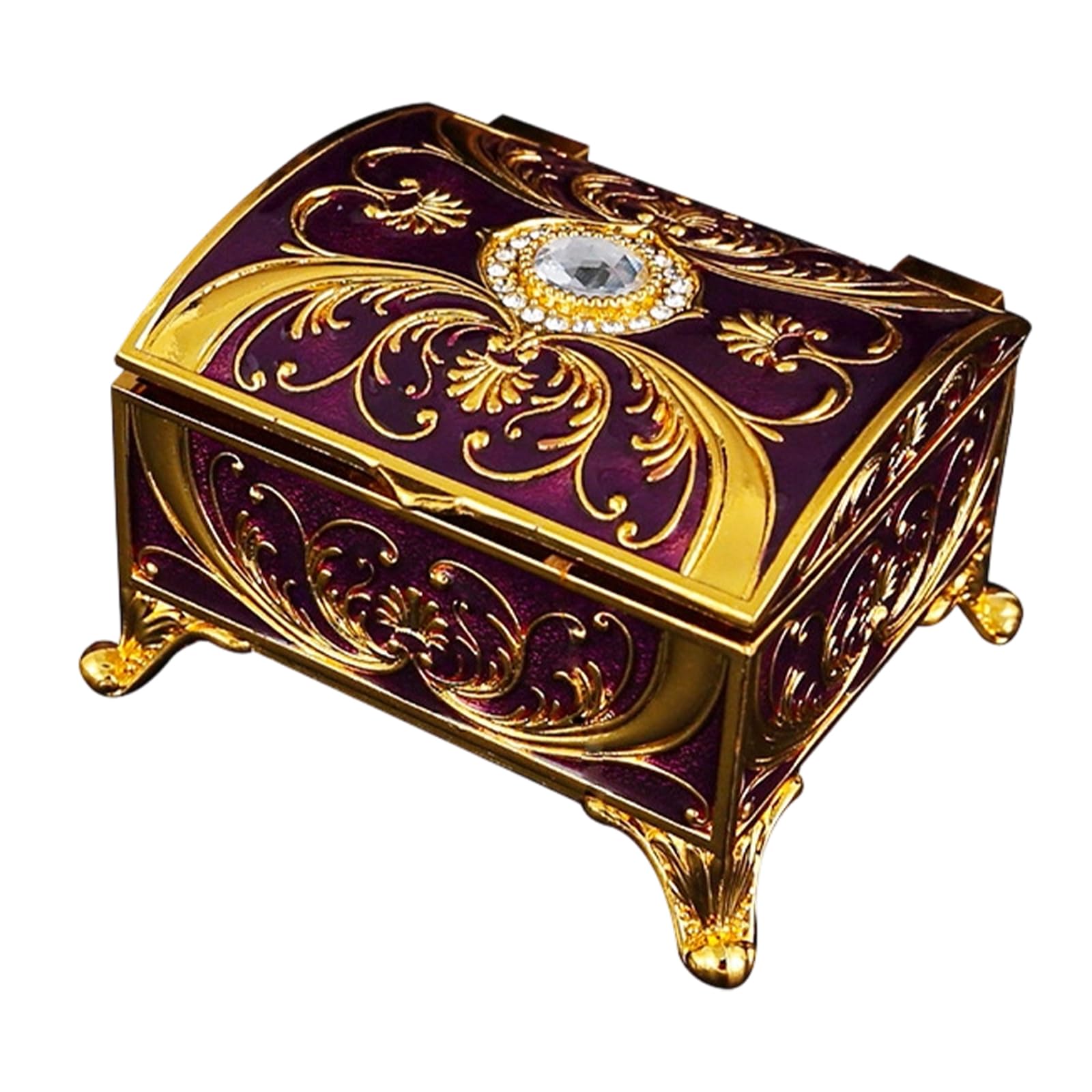 Msioytog Golden Lavender Decorative Metal Jewelry Organizers With Handcrafted Enameled Floral Designs And Gemstones Embellishments Home Decoration Jewelry Box