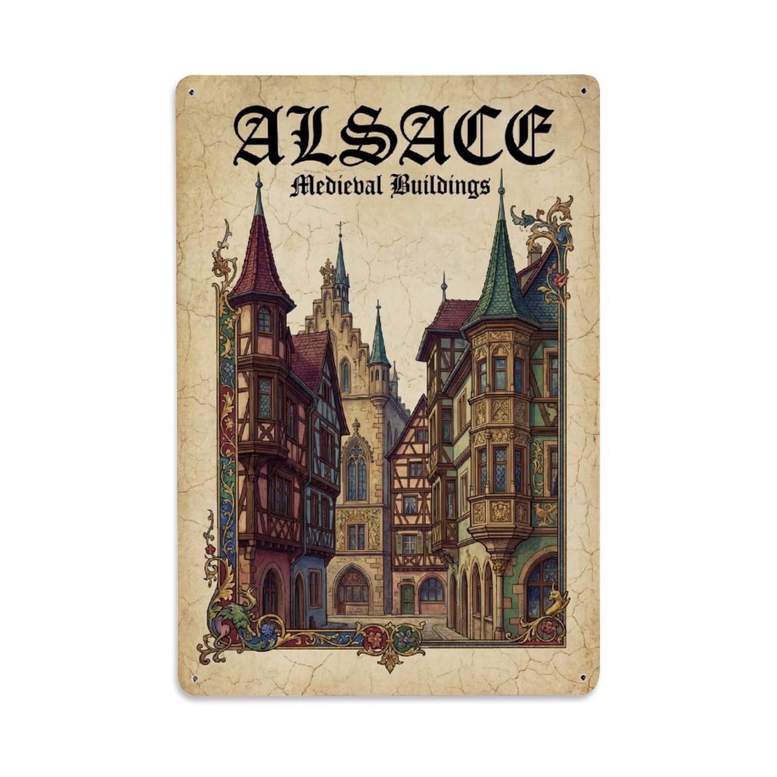 Gead 8X12inch Style Vintage Travel France Medieval Metal Tin Sign
