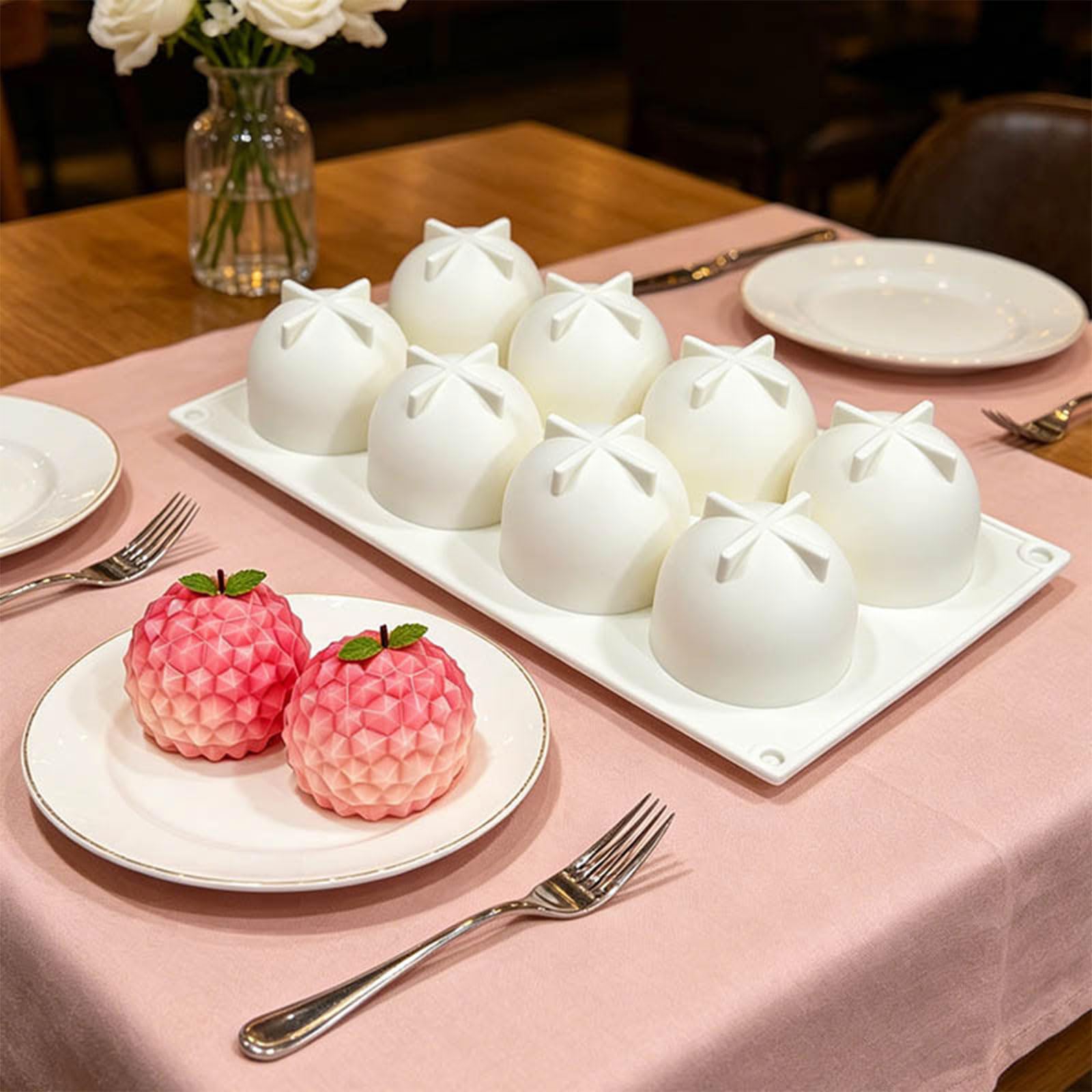Moldes antiadherentes para tartas con forma de lichi con múltiples cavidades con silicona para presentaciones perfectas de postres, diseño de lichi