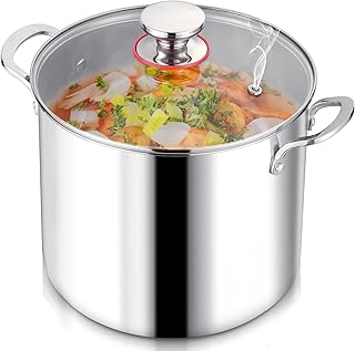LIANYU 12QT 18/10 Stainless Steel Stock Pot with Lid, Large Soup Pot, Big Cookware, 12 Quart Canning Pasta Pot with Measur...