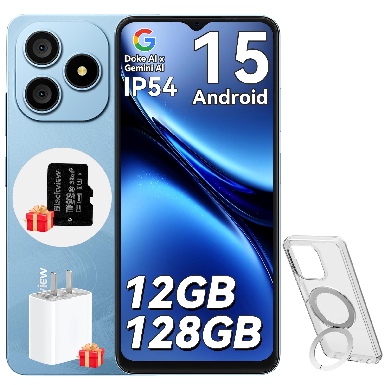 Blackview Wave 9C Smartphone Android 15 con Cover Girevole a 360°, Telefono Cellulare IP54 6.56'' HD+, 12GB+128GB Telefoni, Cellulari 5000mAh, 13+8MP, Dual 4G SIM, OTG, GPS, 3.5mm Jack