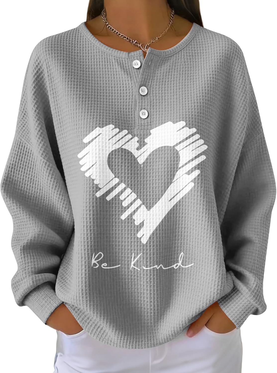 Women's Plaid Waffle Knit Sweater Long Sleeve Round Neck Pullover Casual Printed Top