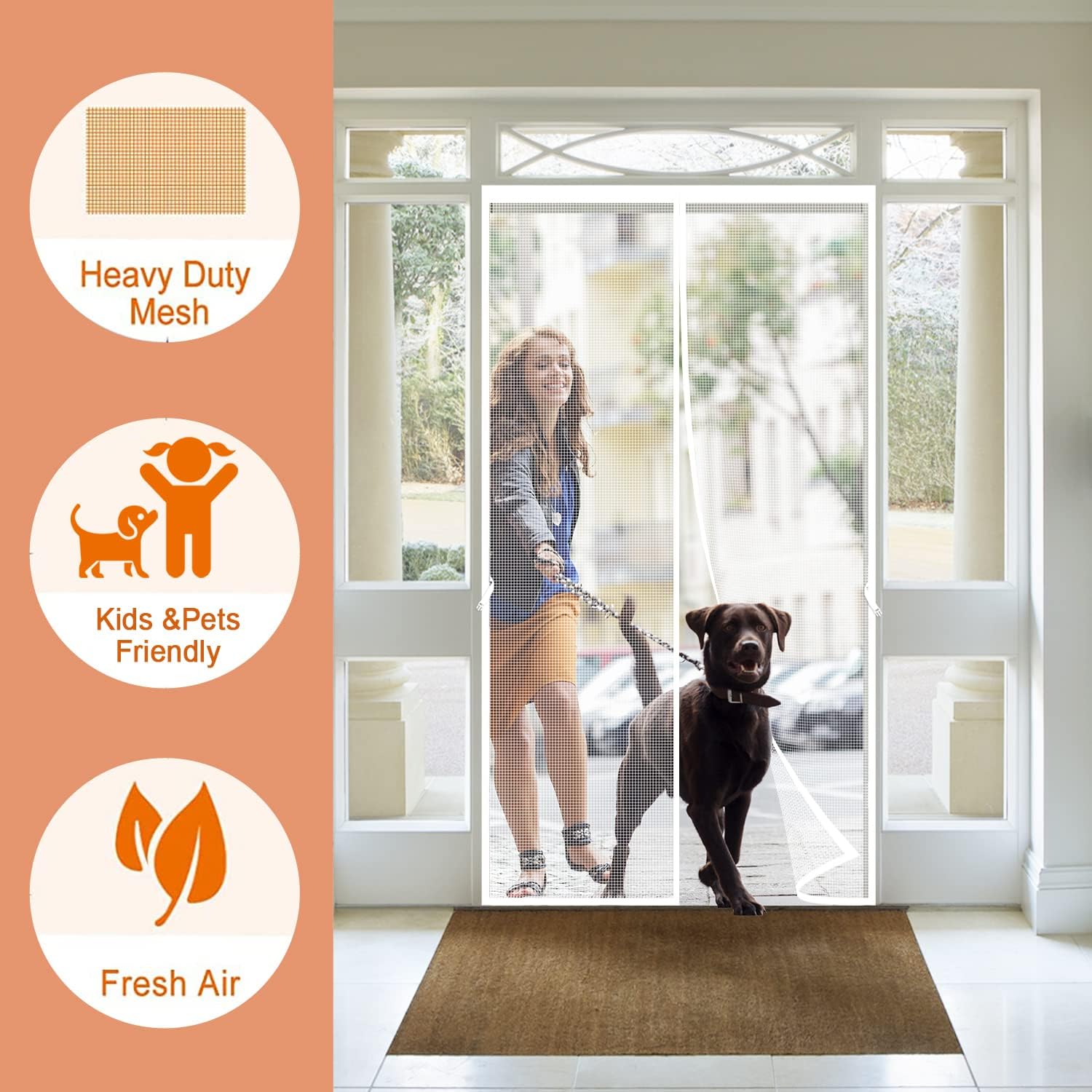 Magnetic Screen Door Fits Door Size 36 x 80, Screen Size 38"x 81", Fiberglass Mesh Magnets for Doorway, Easy Install,White