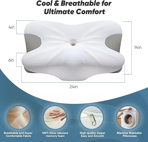 Miniatura 7 de Almohada de apoyo cervical que alivia la fatiga, diseño ergonómico de espuma viscoelástica que soporta cuello y hombros, transpirable con rebote