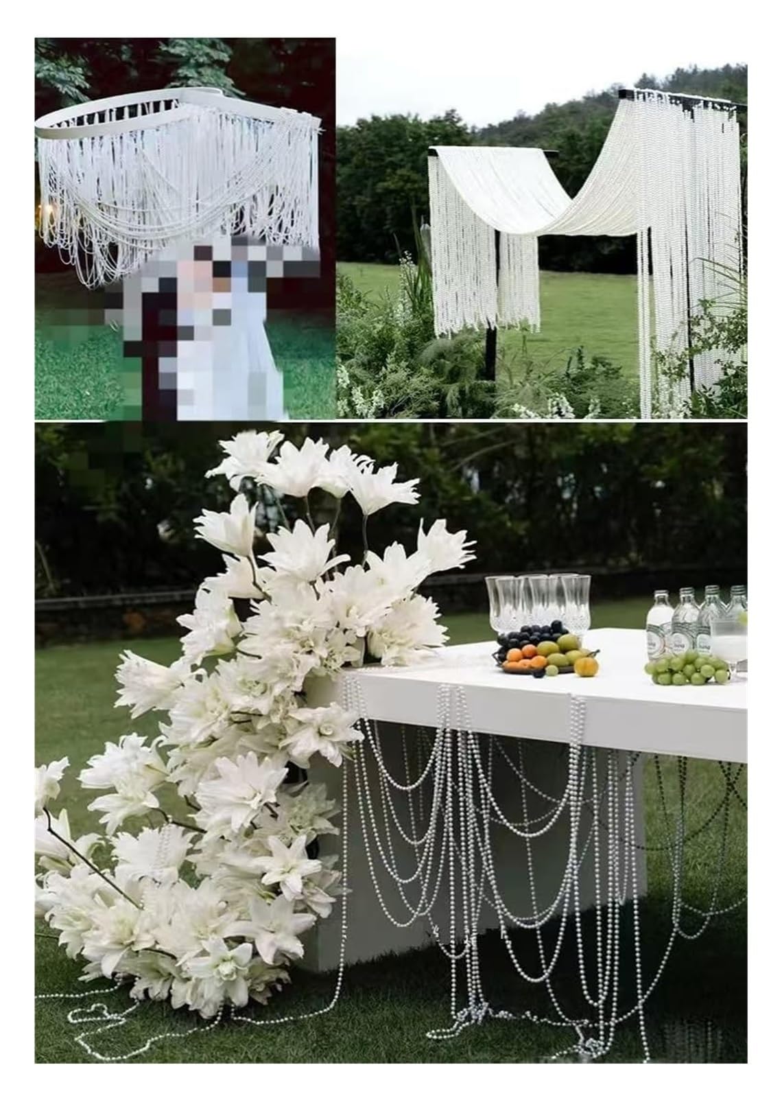 Dekoracje imprezowe, zasłony z tiulu Sznurek z koralików ze sztucznej perły 30 m rolka wielokolorowy ślub DIY(White)