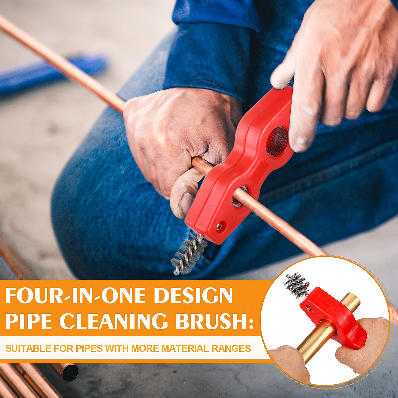 4 Pieces Copper Pipe Cleaner and Reamer Set, Include 2 Pieces Copper