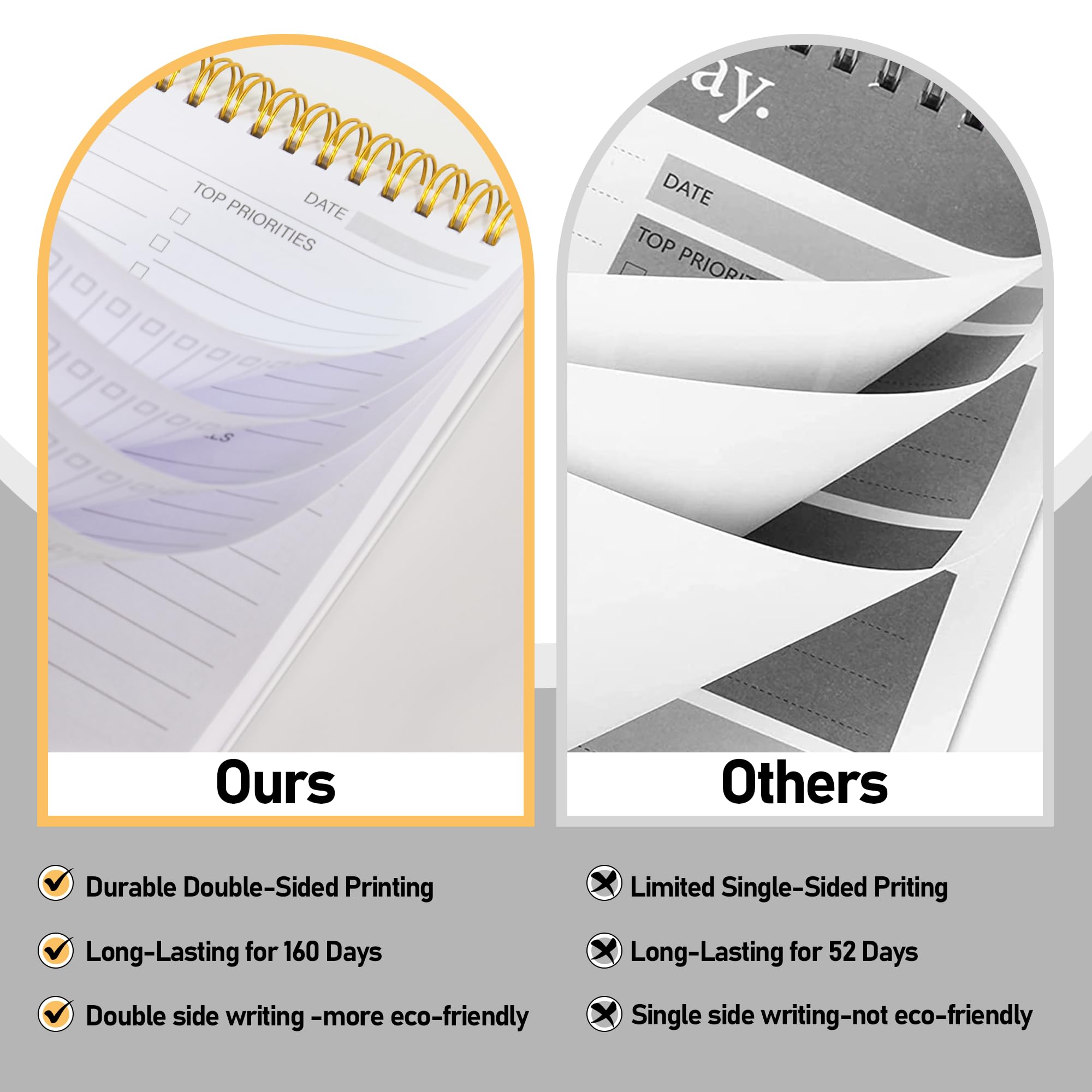 To Do List Notepad - 160pages Daily Planner Notepad Double Side Use To Do List Notebook, 6.5" X 9.8" Task Organizer with Checklist for Productivity Simple Layout 2