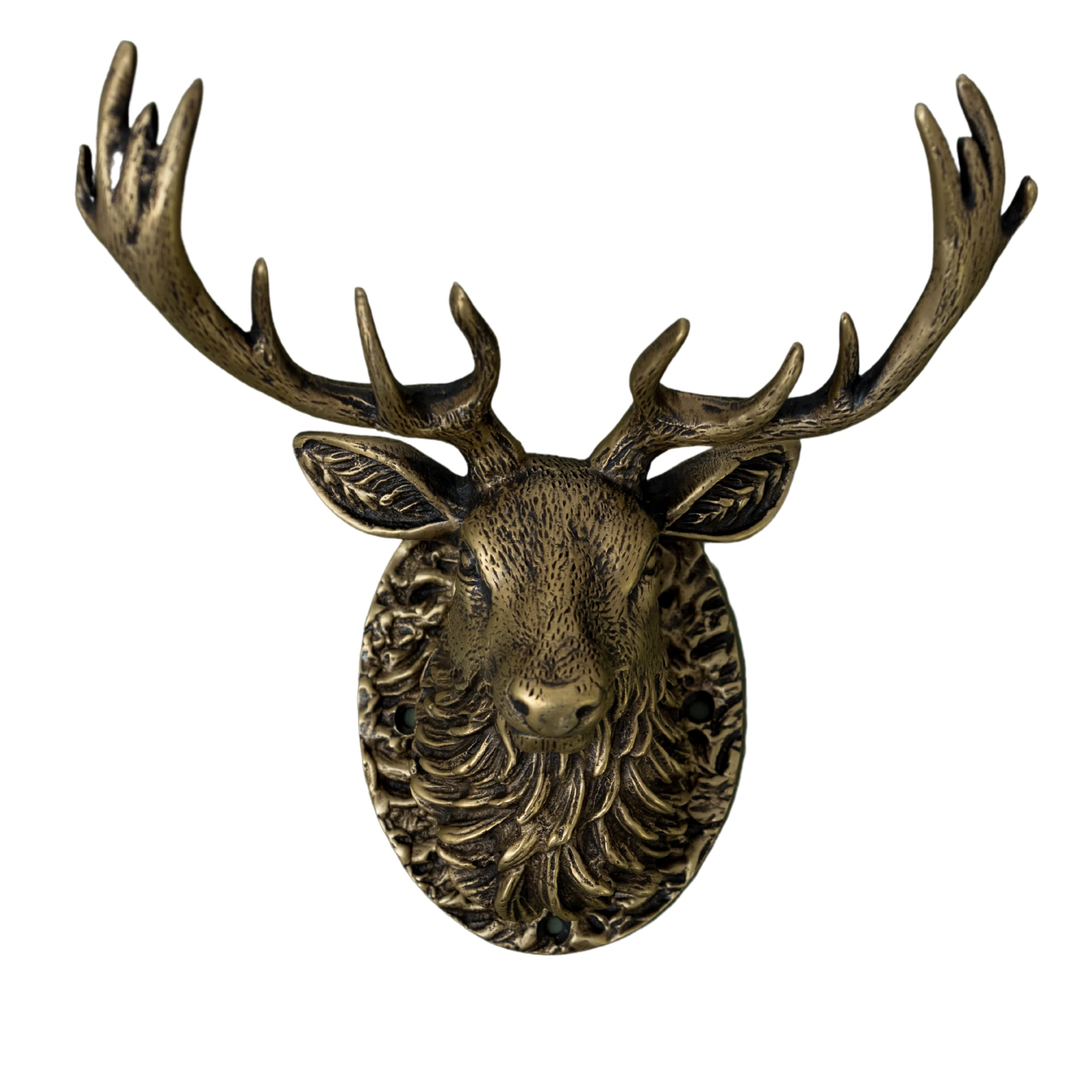 Highland Stag Door Knocker for Front Door | Polished Solid Brass Knockers Strike Plate | Composite | Front Door Furniture Brass bee