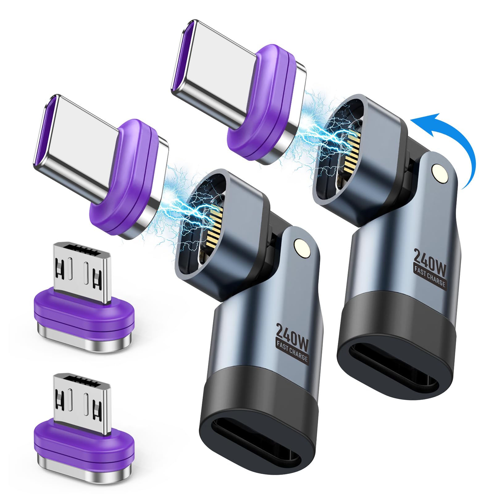 AXFEE 240W Connettore Magnetico Tipo C 9 pin con Testine Micro USB e Type C per Phone 16 15 Pro Max, Galaxy S24 S23 A54