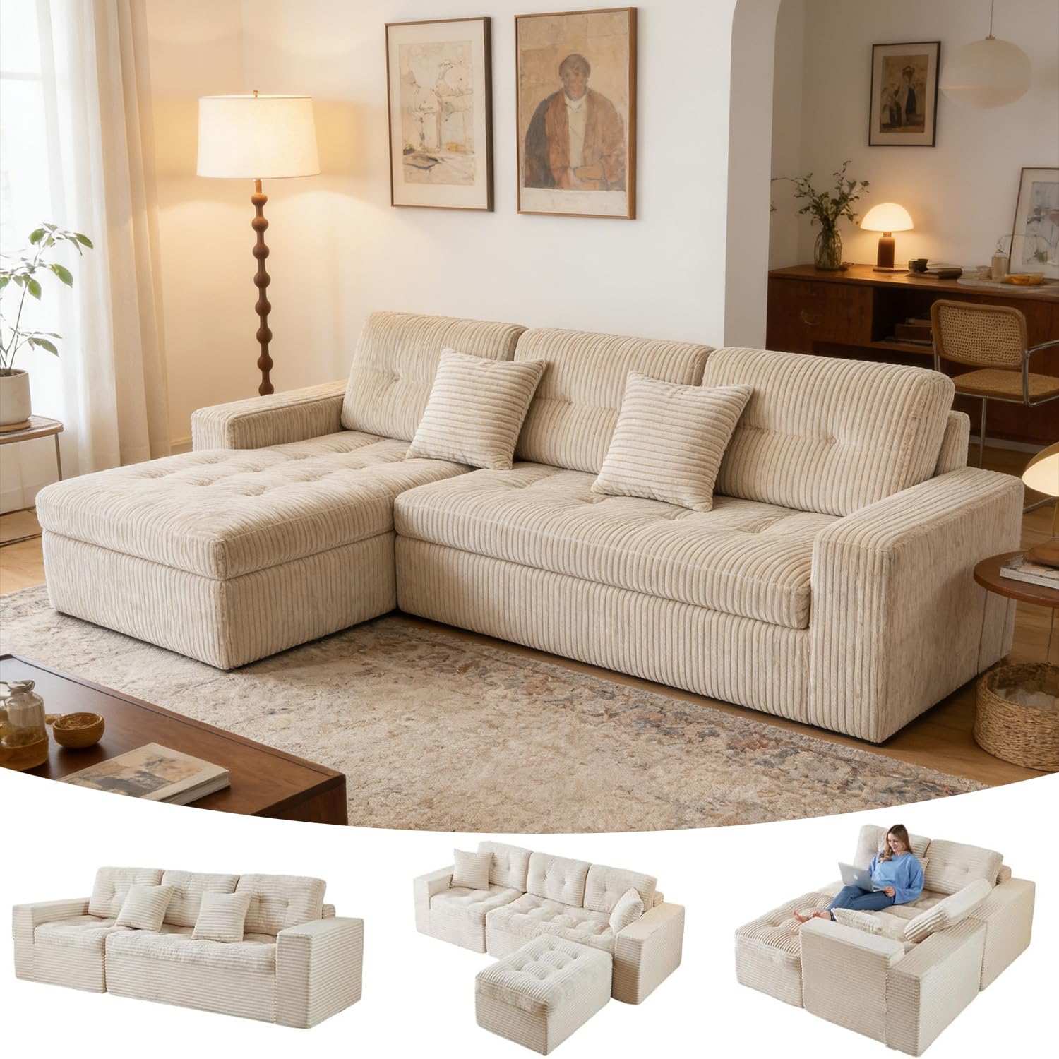 105 Sectional Couches for Living Room with Ottoman Cloud Couch Design No Assembly Couch in a Box Ergonomic