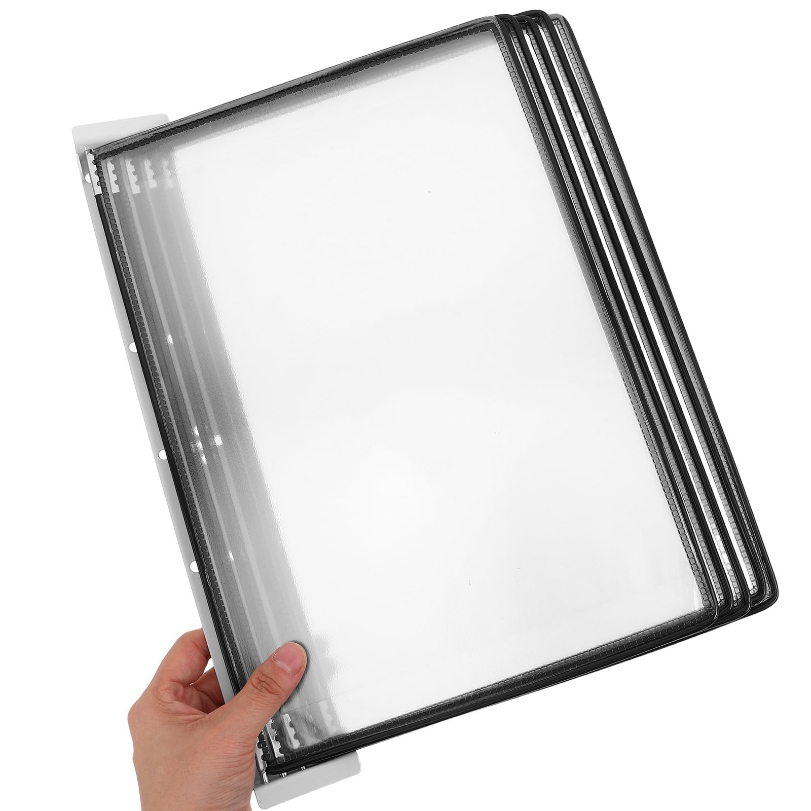 Healeved Organisateur de Fichiers de Bureau Système d'Affichage Mural 5 Pages Porte-Documents Suspendu Noir PVC Espace de Travail Optimisé