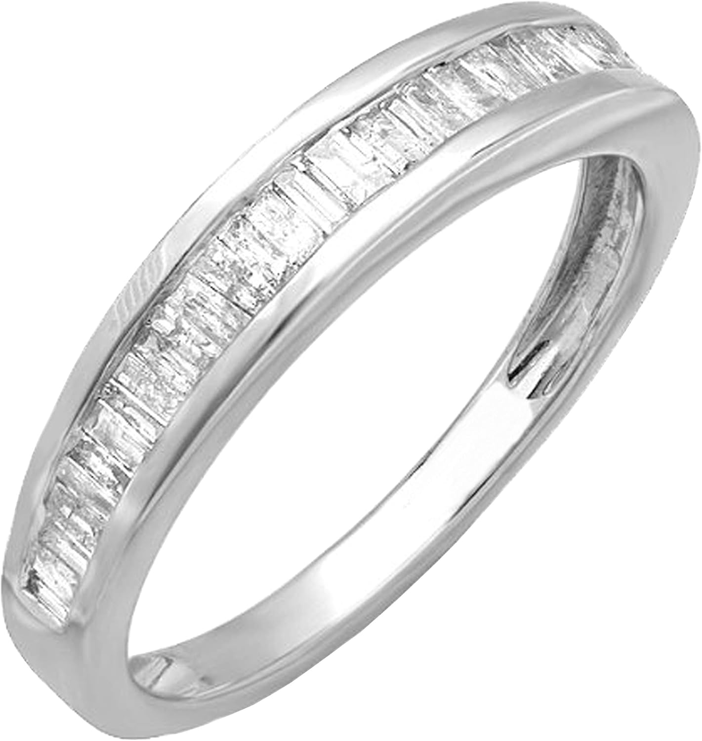 Dazzlingrock Collection 0.40 Ctw 14K Real Solid Gold Baguette Cut Natural Diamond Women Stackable Anniversary Wedding Band