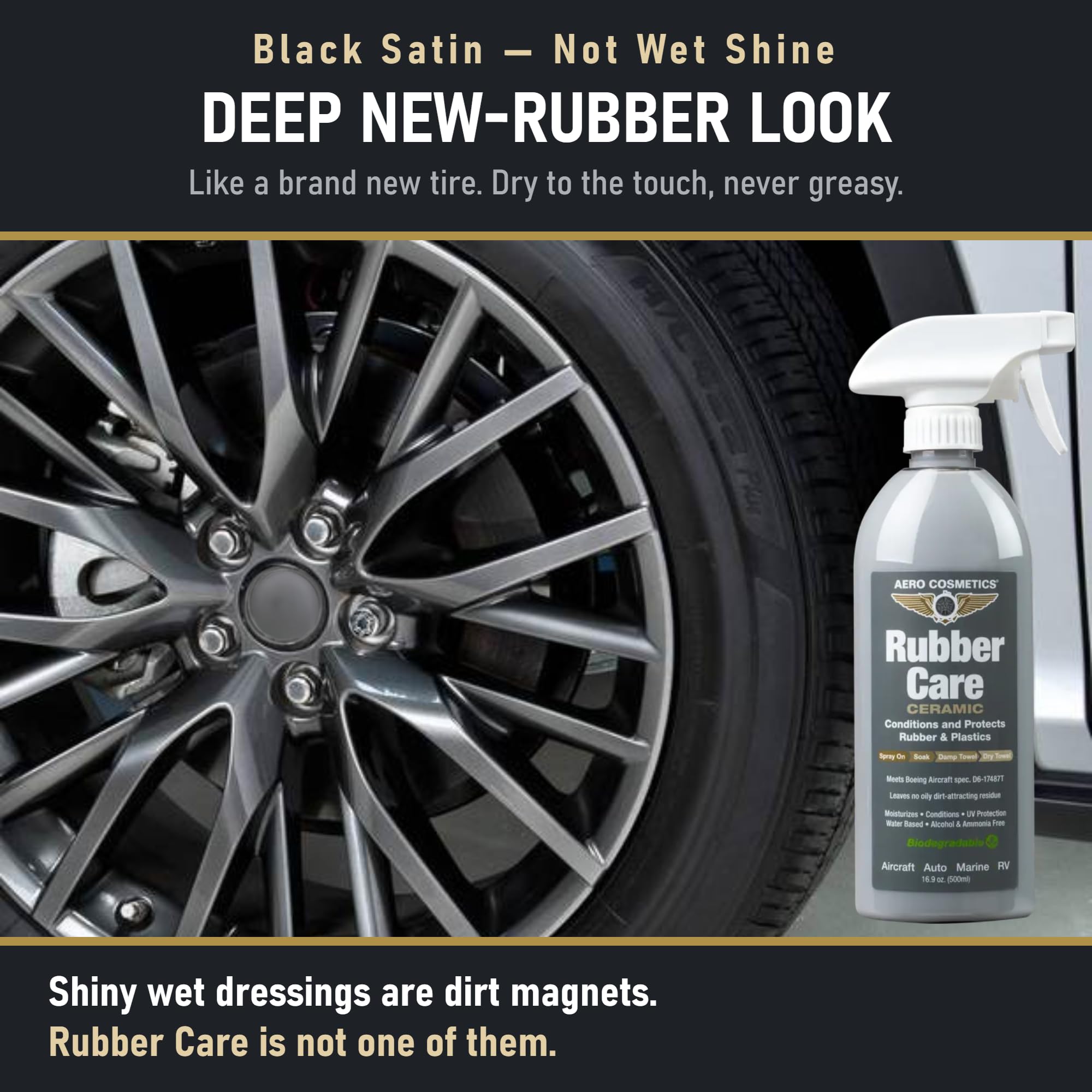Aero Cosmetics Tire Dressing Tire Shine Protectant Aircraft Grade Rubber Conditioner 16oz Better Than Automotive Products. Excellent for Cars Trucks & RV Does Not Leave Dirt attracting Residue by