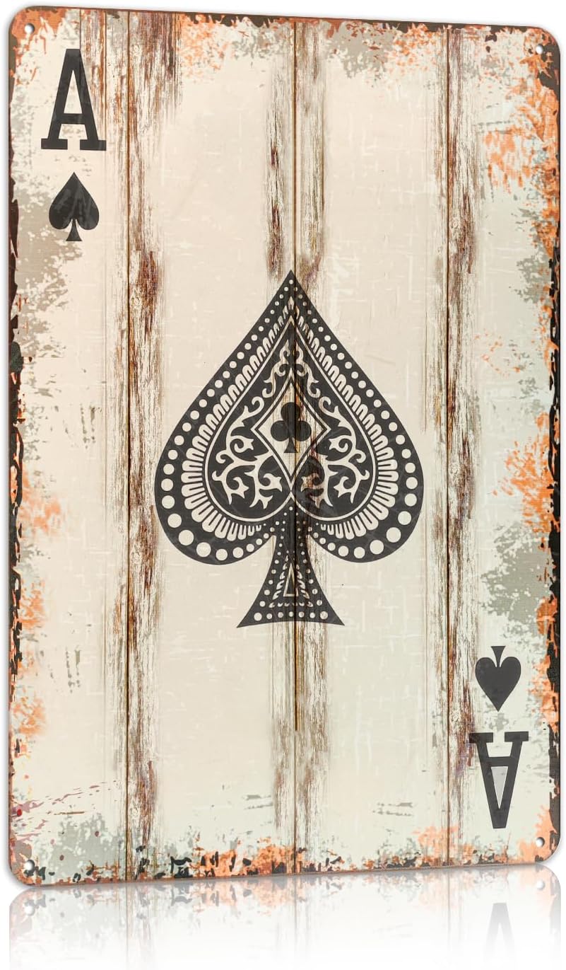 Vintage Poker Metal Sign Ace of Spades Tin Sign Playing Card Wall Sign Man Cave Home Wall Decor 12 x 8 Inch
